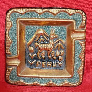 Vintage Copper Peru Llama Ashtray
